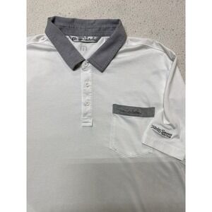 Travis Mathew Performance Polo Mens XL White  W/Gray Trim Activewear Golf Preppy
